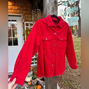 NWOT Zara Red Corduroy Button Up